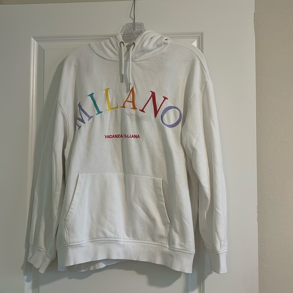 H&M Women’s M White Oversized Milano Embroidered Hoodie Sweatshirt - Picture 6 of 9